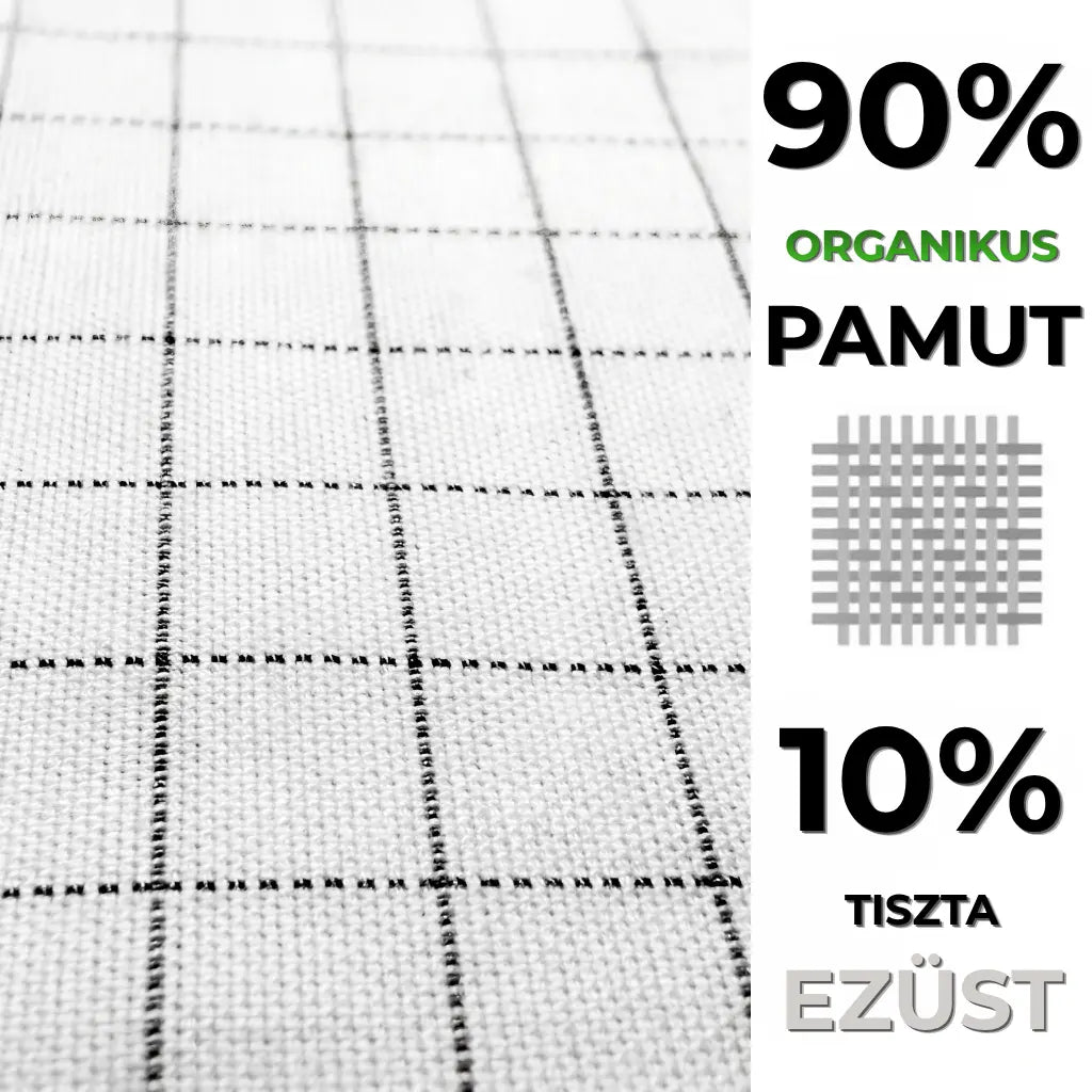 A Pannónia földelő lepedő összetétele: 90% organikus pamut és 10% tiszta ezüst