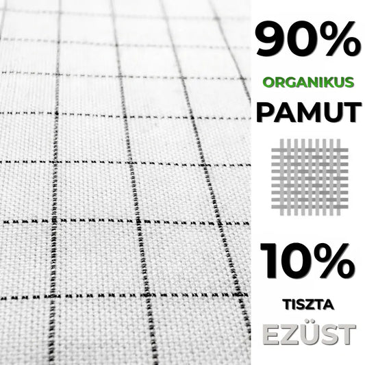 A Pannónia földelő lepedő összetétele: 90% organikus pamut és 10% tiszta ezüst